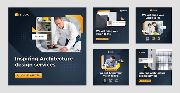 Vetor postagens do instagram de arquitetura gradiente