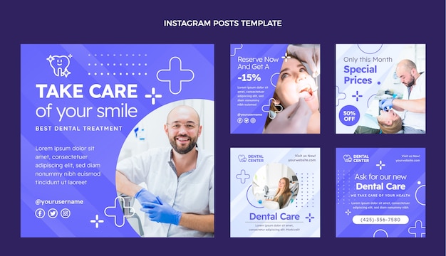 Postagens do instagram de clínica de contorno de design plano
