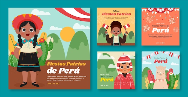 Postagens do instagram de desenhos animados fiestas patrias peru