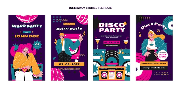 Vetor postagens do instagram de festa disco desenhada à mão