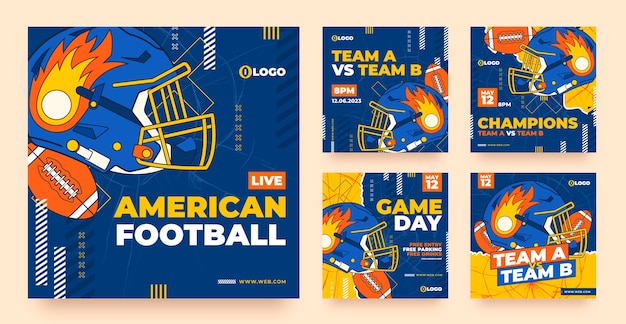 Postagens do instagram de futebol americano desenhadas à mão