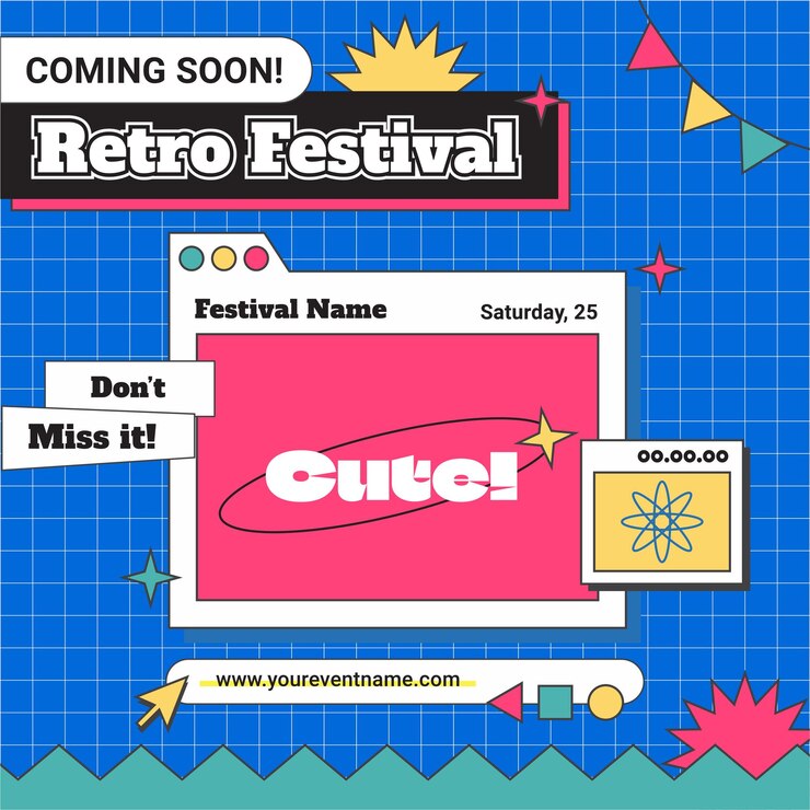 Vetor postagens do instagram de mídia social vintage retrô plana dos anos 90