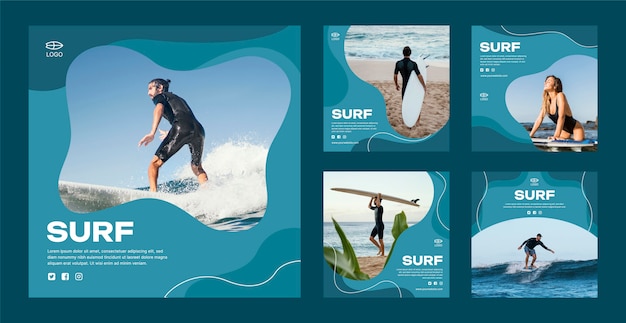 Postagens do instagram de surf de design plano