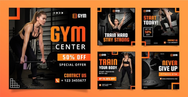 Postagens do instagram de treinamento de academia de ginástica