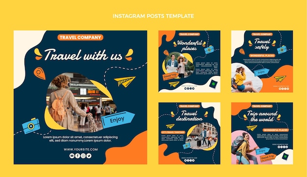 Postagens do instagram de viagens desenhadas à mão