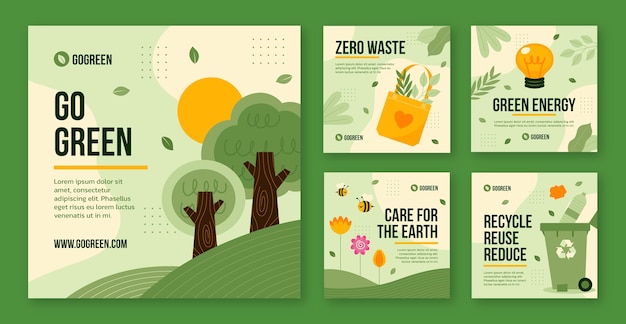 Postagens do instagram do conceito de ecologia desenhada à mão