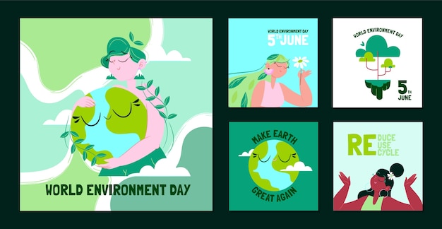 Postagens do instagram do dia mundial do meio ambiente desenhadas à mão