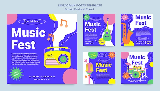 Postagens do instagram modelo de evento de festival de música mídia social