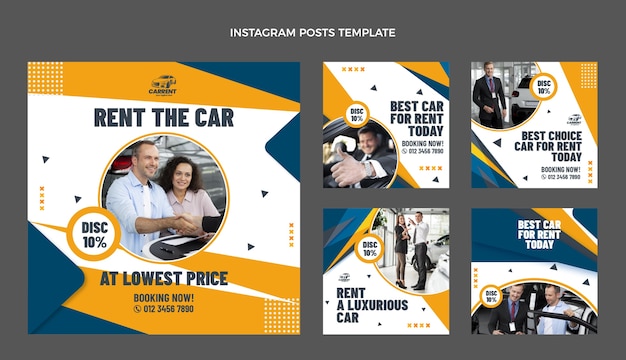 Postagens do Instagram para aluguel de carros planos desenhados à mão