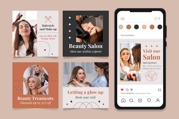 Vetor postagens do instagram sobre terapia em salão de beleza