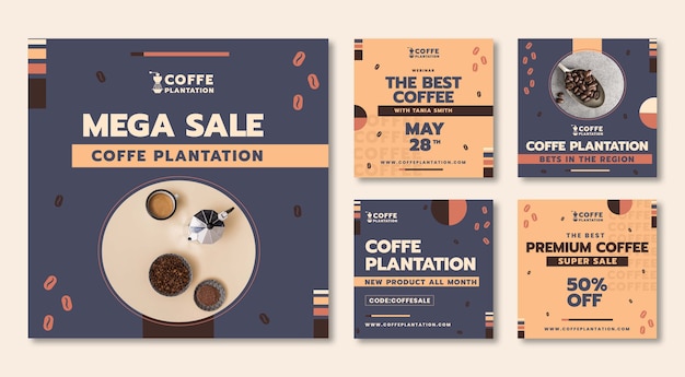 Postagens geométricas do instagram de plantação de café de design plano