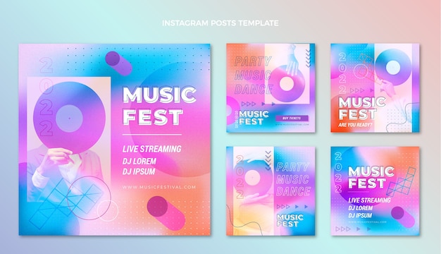 Postagens no instagram do festival de música gradiente colorido