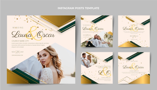 Postagens realísticas de casamento luxuoso no Instagram