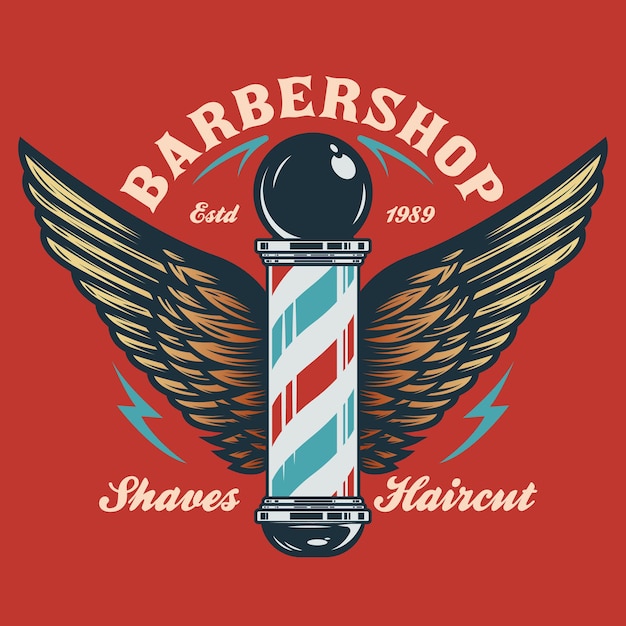 Poste de barbearia com asas