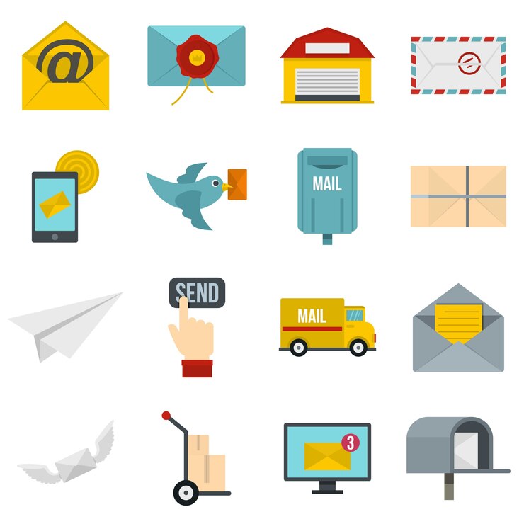 Vetor poste service icons set em estilo simples