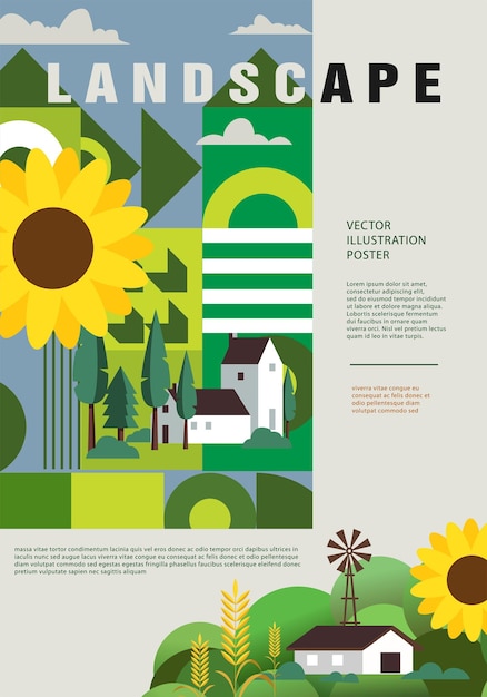 Poster artístico contemporâneo de paisagens naturais e jardins