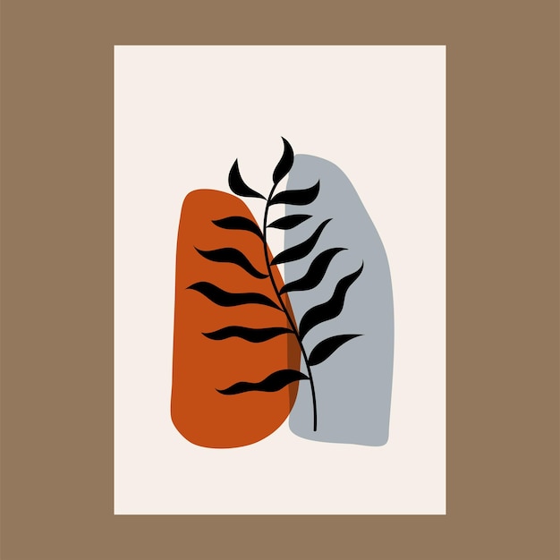 Poster com folhas de plantas conceitos abstratos e cores pastel