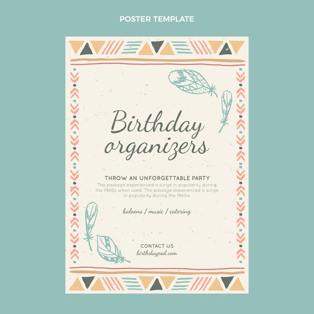 Pôster de aniversário boho desenhado à mão