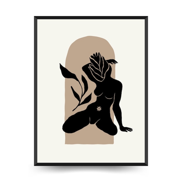 Vetor poster de arte moderna com corpo de mulher e flor matisse abstract set estética decoração boho moderna
