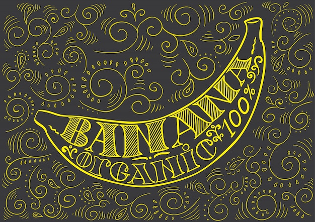 Poster de banana com folha de letras em um fundo escuro