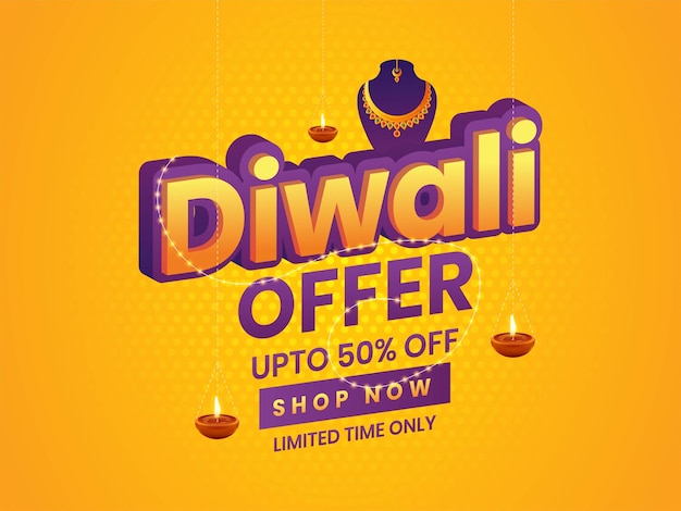 Poster de banner de happy diwali offer e ilustração vetorial de cabeçalho do site