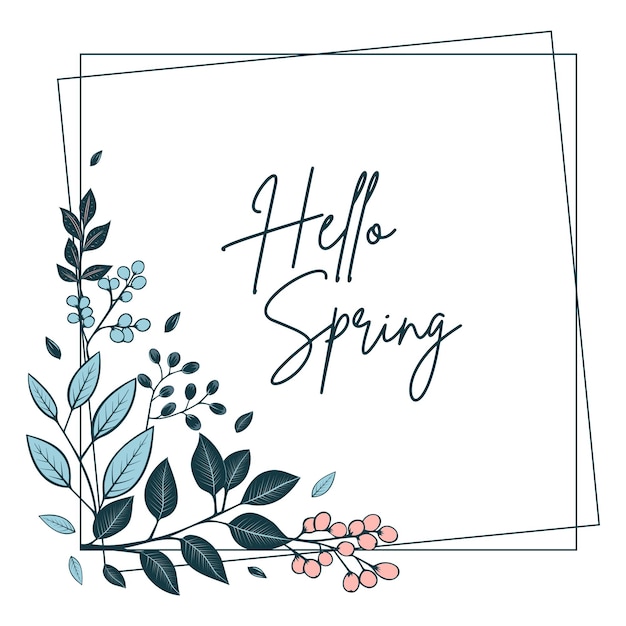 Poster de boas-vindas à primavera Quadro botânico com folhas e bagas para convites e cartões Vector floral