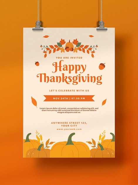 Poster de cartão de Feliz Dia de Ação de Graças e Design de Flyer PSD A4 Template 04