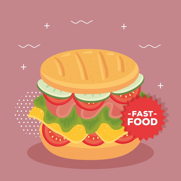 Pôster de fast food, com delicioso sanduíche