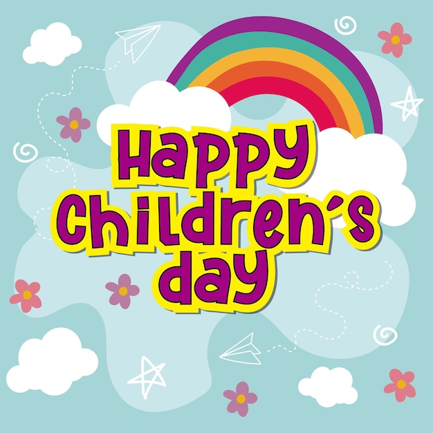 Vetor poster de feliz dia das crianças com uma ilustração vetorial de arco-íris