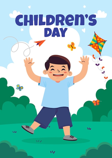 Poster de fundo do Dia das Crianças Felizes com ilustração vetorial de crianças felizes