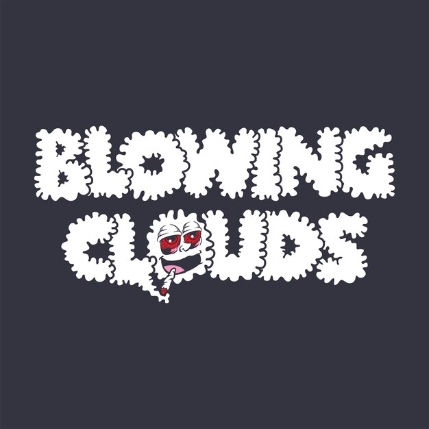 Vetor poster de ilustração de blowing clouds com design de letras de fumaça