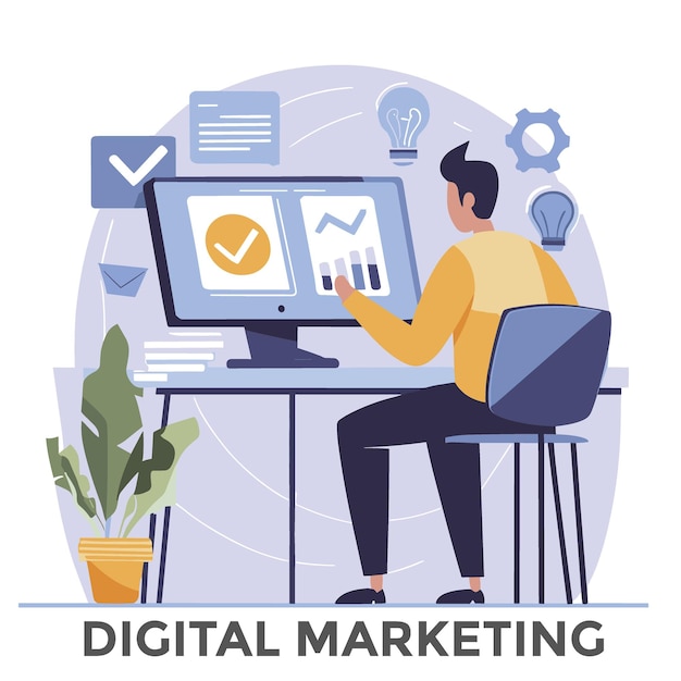 Vetor poster de marketing digital com imagem vetorial de trabalho humano design de modelo de cartaz de marketing digital