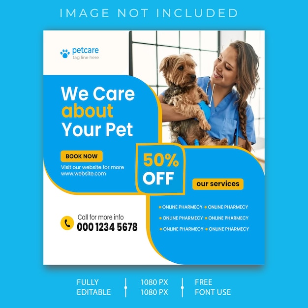 Poster de mídia social para uma foto de uma mulher segurando um cachorro