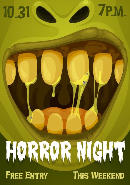 Pôster de monstro zumbi de Halloween da festa de noite de terror