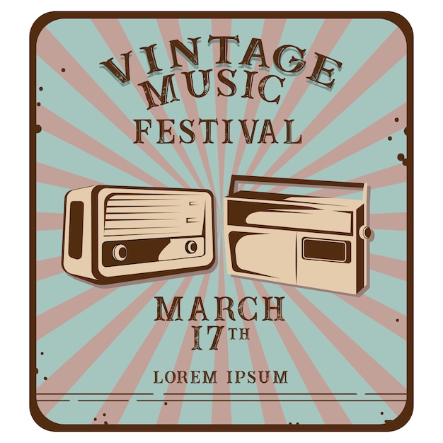 Vetor poster de música vintage com ilustração de rádio