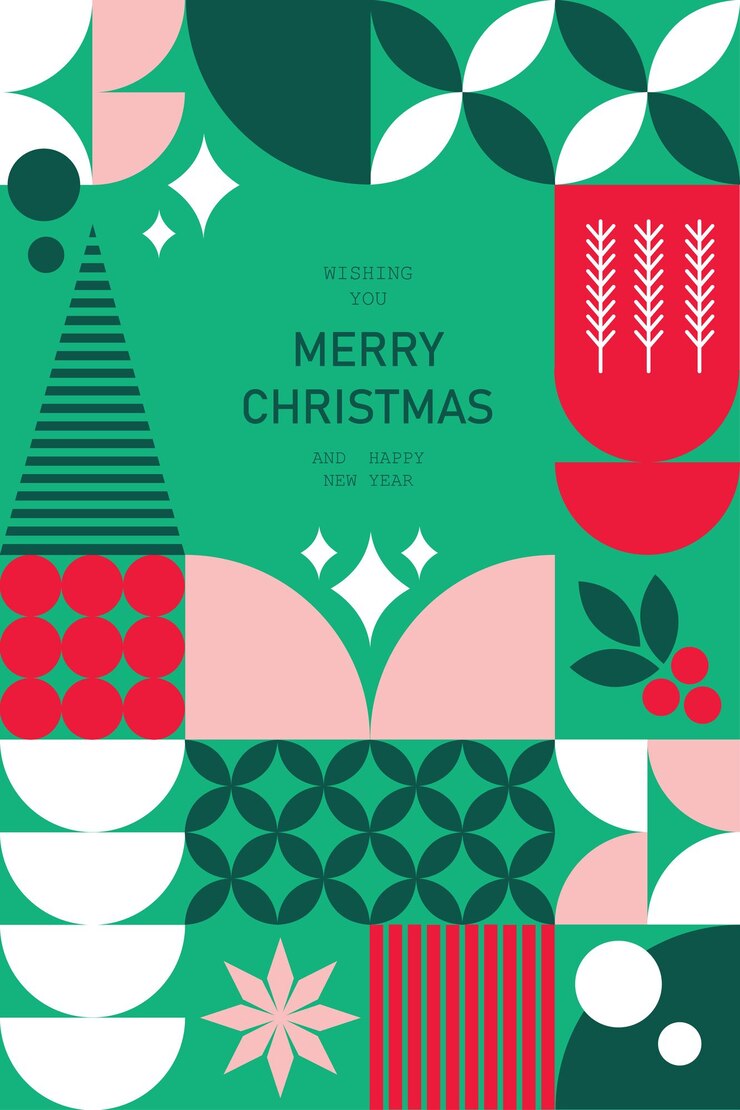 Poster de Natal minimalista com elementos de mosaico Cartão de saudação geométrico de Natal Vector