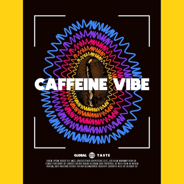 Vetor poster de parede caffeine vibe e design de roupas de camiseta com grãos de café