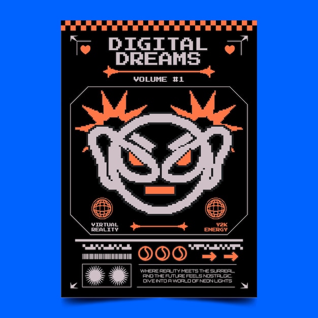 Poster de pixel Y2K desenhado à mão
