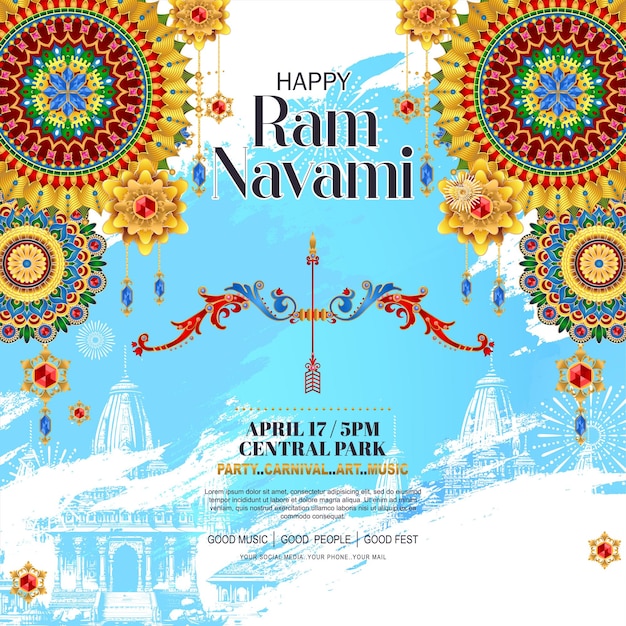 Vetor poster de ram navami feliz com cor de gradiente