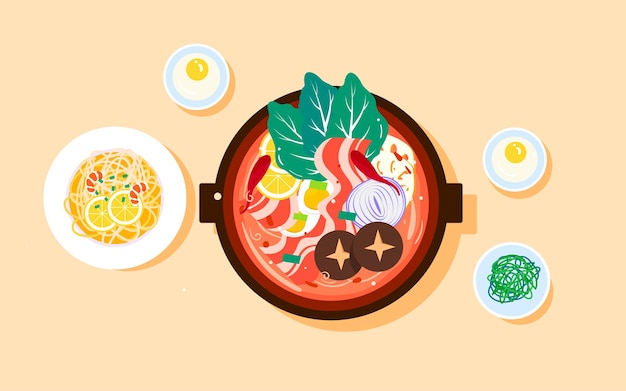 Pôster de reunião do Festival do Ano Novo Chinês com ilustrações de comida tradicional