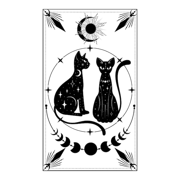 Poster de silhueta de gato preto místico com um gato vetor