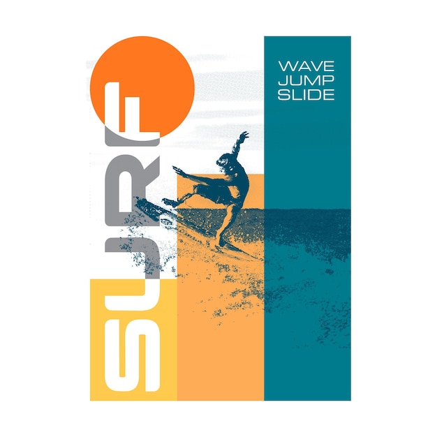 Poster de surf com silhueta de surfista ilustração vetorial de esportes extremos