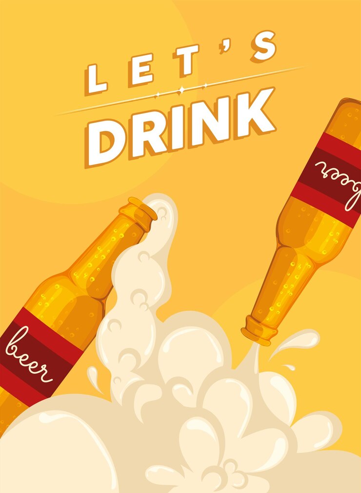 Vetor poster de vamos beber garrafas de cerveja ilustração vetorial