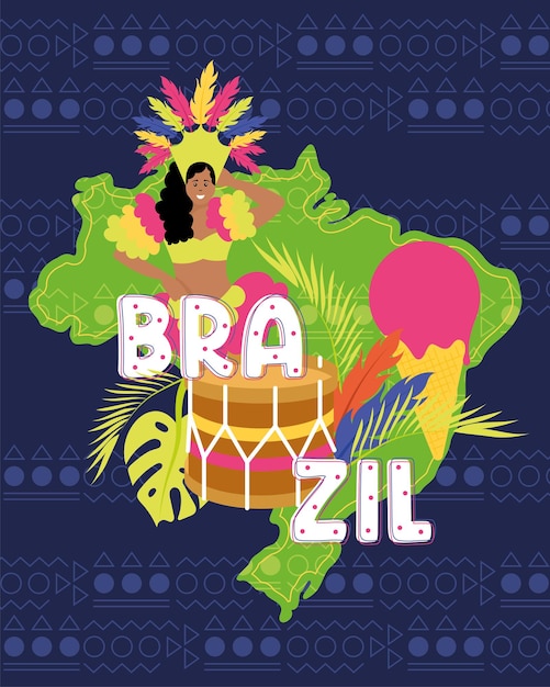 Vetor poster do brasil tropical com mapa vector