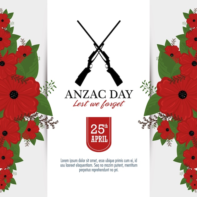 Poster do dia de anzac com flor vermelha da papoila