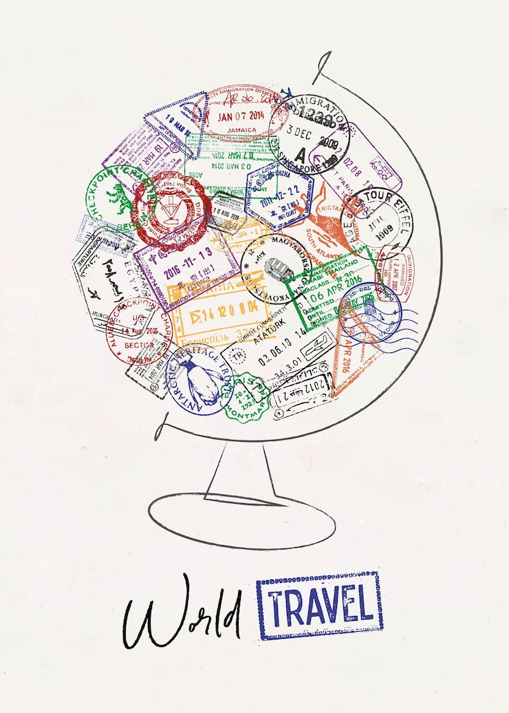 Vetor poster do globo do selo do passaporte
