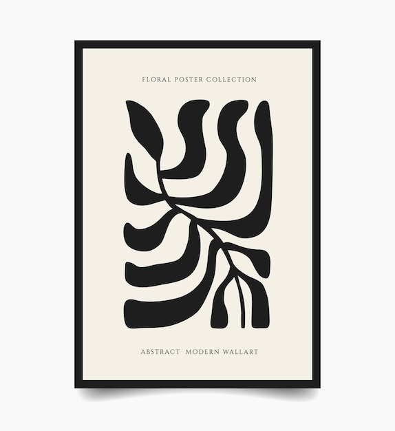 Poster floral abstrato estilo Matisse minimalista moderno de moda Impressão botânica escura contemporânea