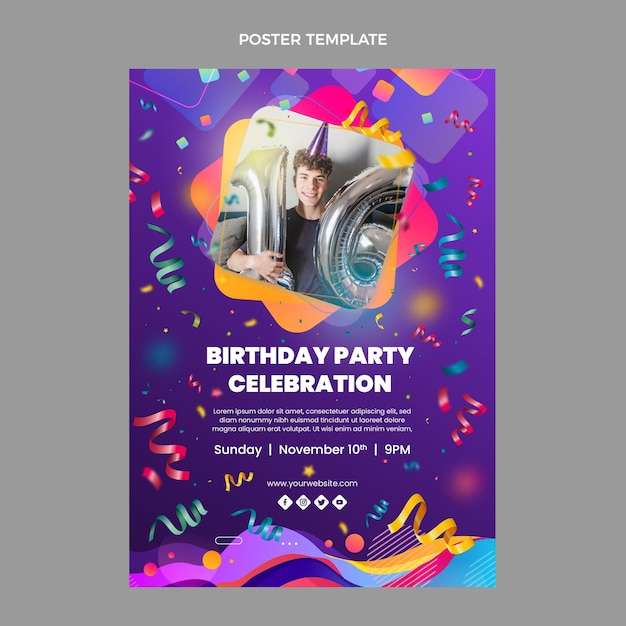 Pôster gradiente de aniversário colorido