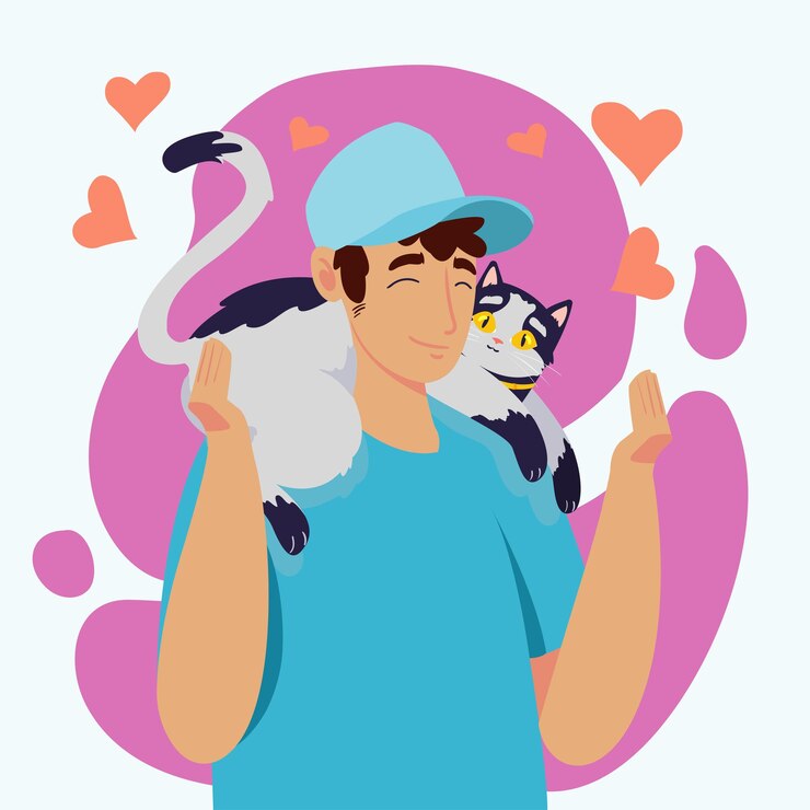 Vetor pôster homem e gato