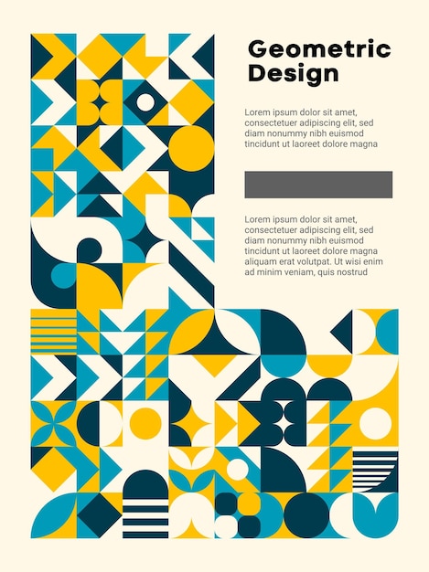 Vetor poster moderno com padrão bauhaus turquesa e amarelo